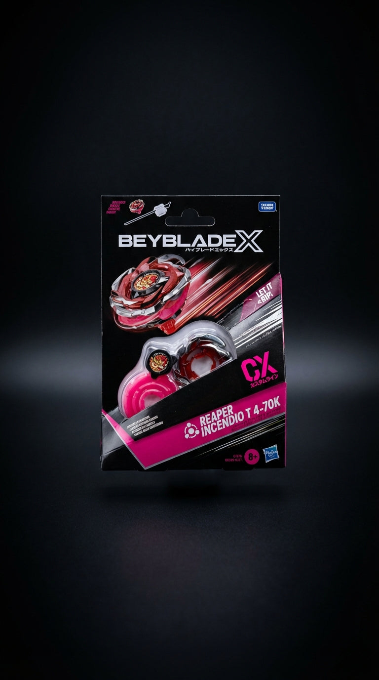 Beyblade X Reaper Incendio T 4-70K CX Starter Pack Set, Balance Type Top and Launcher; Authentic Takara Tomy Battle Tops Games