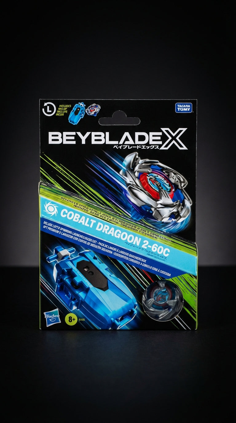 Beyblade X Cobalt Dragoon 2-60C Deluxe Left-Spin String Launcher Set with Attack Type Top Left
