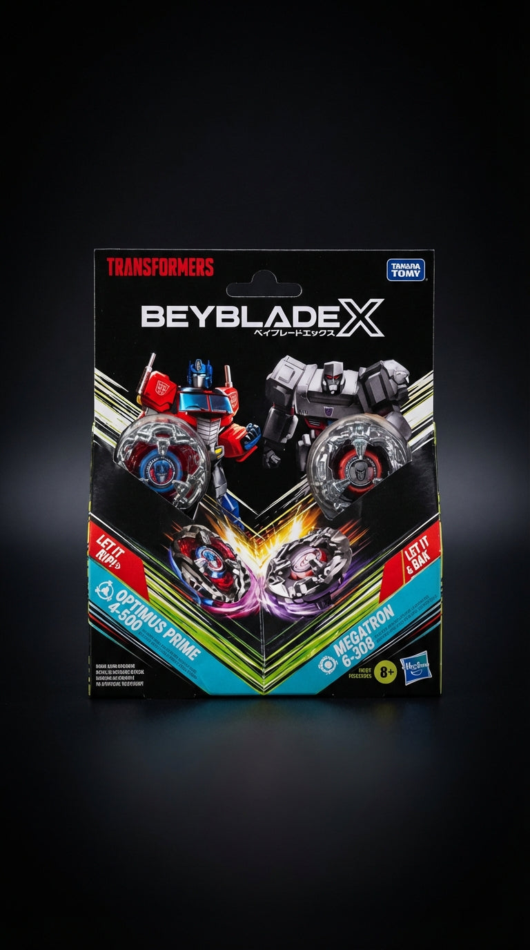 Beyblade X Transformers Collab Optimus Prime 4-60P vs. Megatron 4-80B Multipack Set with 2 Tops & 2 launchers