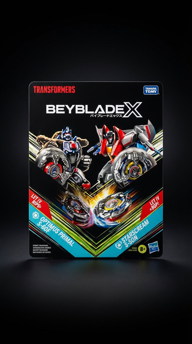Beyblade X Transformers Collab Optimus Primal 3-60F vs. Starscream 3-80N Multipack Set with 2 Tops & 2 launchers
