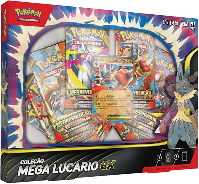 Pokémon TCG, Coleção  Mega Lucario EX, Carta Promocional Laminada Colecionável com Pacotes de Booster