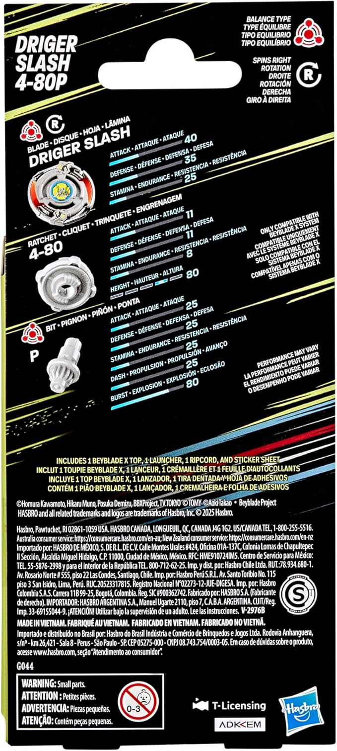 Beyblade X X-Over Project Driger Slash 4-80P Starter Pack Set with Takara Tomy Balance Type Top and Launcher,