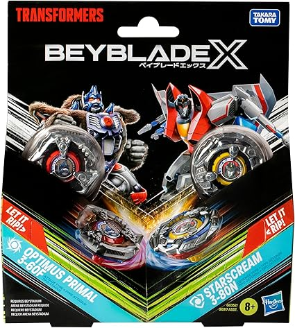Beyblade X Transformers Collab Optimus Primal 3-60F vs. Starscream 3-80N Multipack Set with 2 Tops & 2 launchers