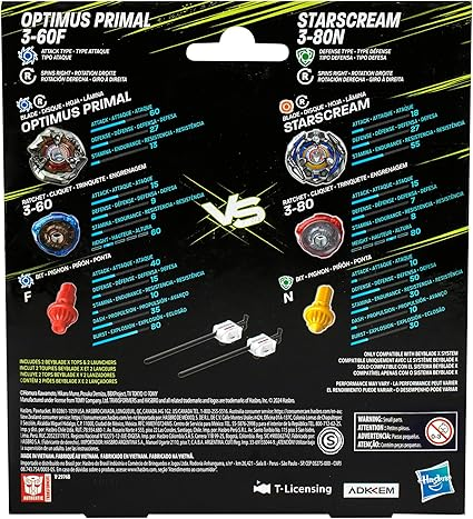 Beyblade X Transformers Collab Optimus Primal 3-60F vs. Starscream 3-80N Multipack Set with 2 Tops & 2 launchers