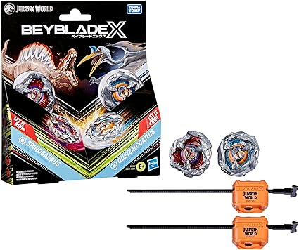 Beyblade X Jurassic World Collab Spinosaurus vs. Quetzalcoatlus Multipack Set, 2 Takara Tomy Tops, 2 launchers