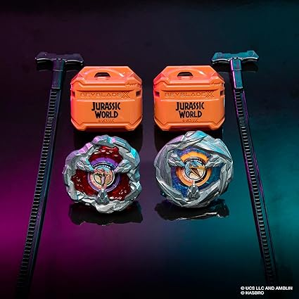 Beyblade X Jurassic World Collab Spinosaurus vs. Quetzalcoatlus Multipack Set, 2 Takara Tomy Tops, 2 launchers