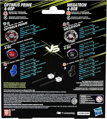 Beyblade X Transformers Collab Optimus Prime 4-60P vs. Megatron 4-80B Multipack Set with 2 Tops & 2 launchers