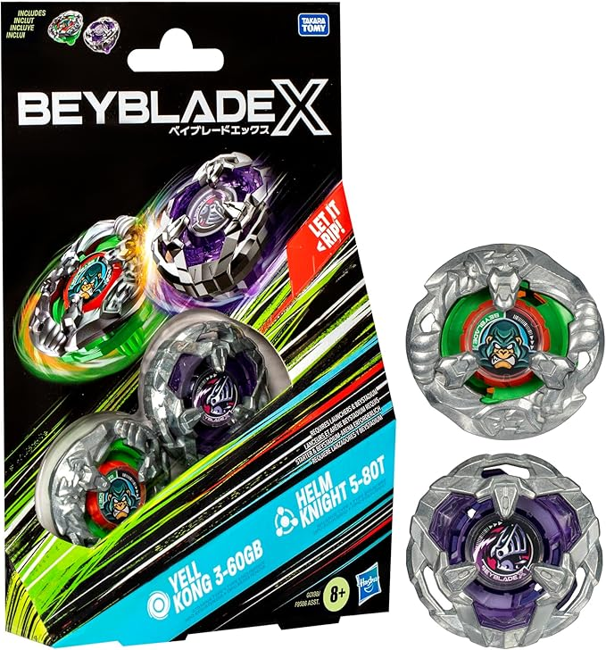 Beyblade X Yell Kong 3-60GB and Helm Knight 5-80T Dual Pack Set with 2 Right-Spinning Tops
