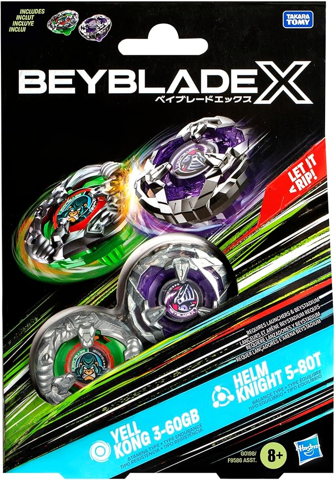 Beyblade X Yell Kong 3-60GB and Helm Knight 5-80T Dual Pack Set with 2 Right-Spinning Tops