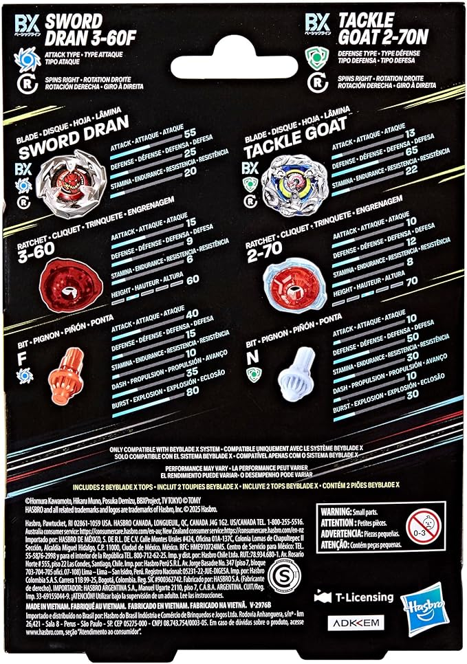 Beyblade X Tackle Goat 2-70N BX & Sword Dran 3-60F BX Takara Tomy Dual Pack Set