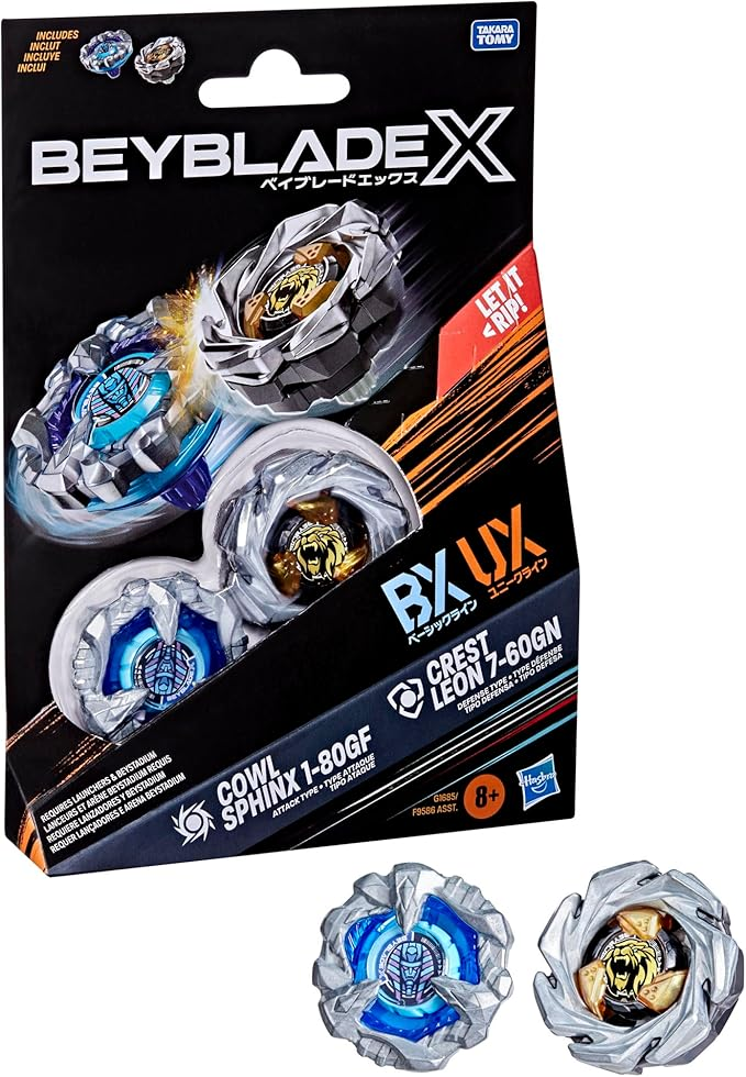 Beyblade X Cowl Sphinx 1-80GF BX & Crest Leon 7-60GN UX Dual Pack Set with 2 Right-Spinning Tops