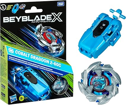 Beyblade X Cobalt Dragoon 2-60C Deluxe Left-Spin String Launcher Set with Attack Type Top Left