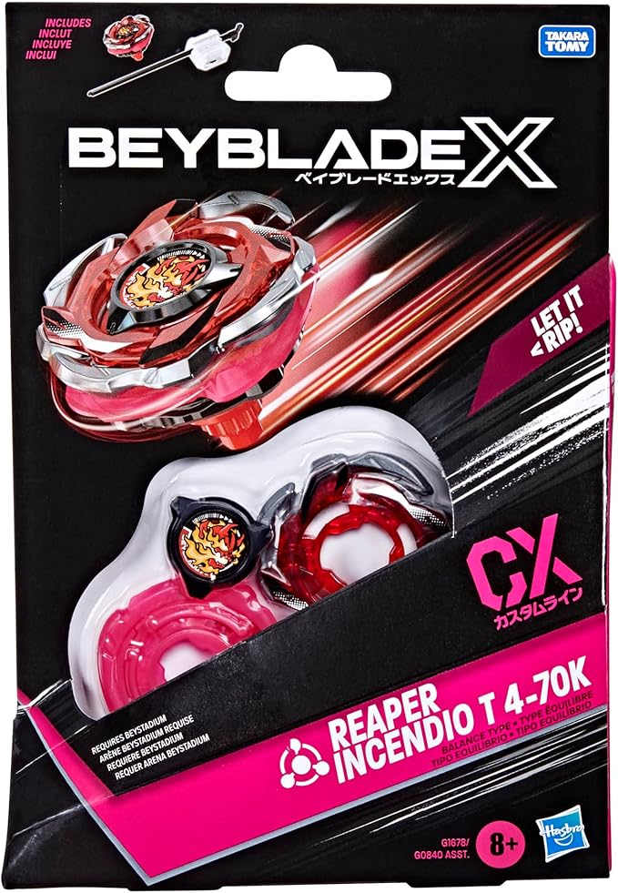 Beyblade X Reaper Incendio T 4-70K CX Starter Pack Set, Balance Type Top and Launcher; Authentic Takara Tomy Battle Tops Games
